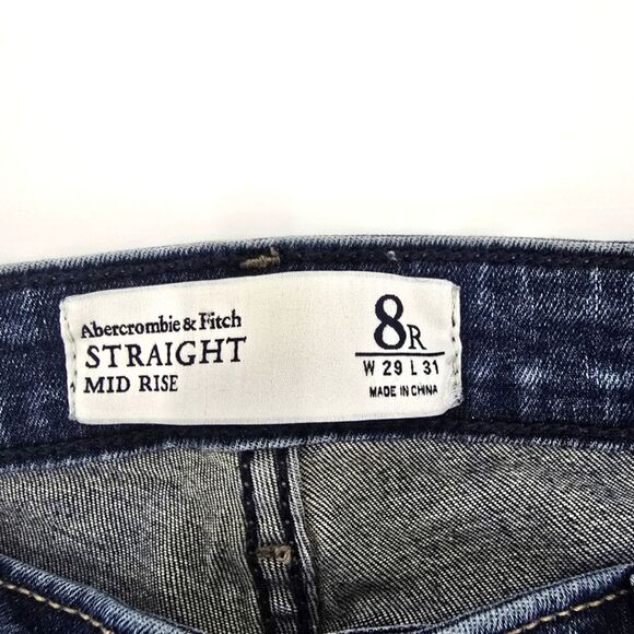 Abercrombie & Fitch Women's Blue Mid Rise Straight Distressed Jeans Size 8R - Picture 3 of 5
